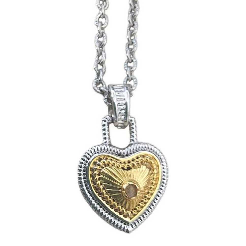 Vintage Style Heart Shaped Gold Tone Pendant Silv… - image 2