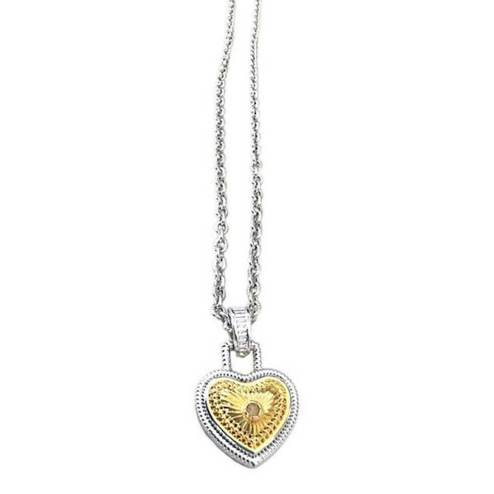 Vintage Style Heart Shaped Gold Tone Pendant Silv… - image 4