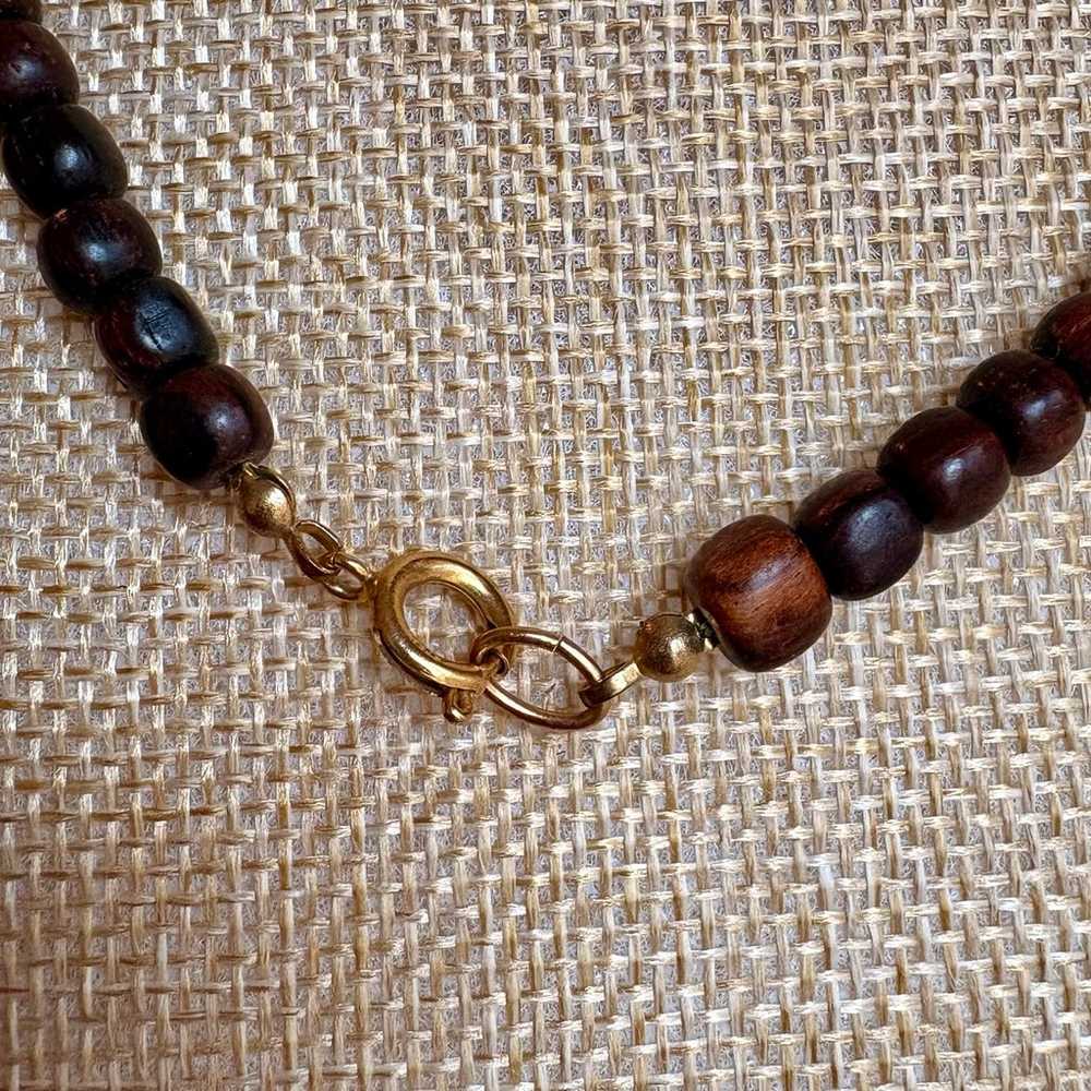 Vintage Red-Brown Real Wooden Bead Statement Neck… - image 3