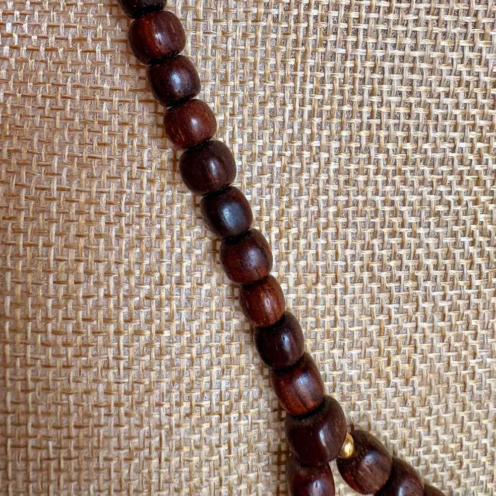 Vintage Red-Brown Real Wooden Bead Statement Neck… - image 5