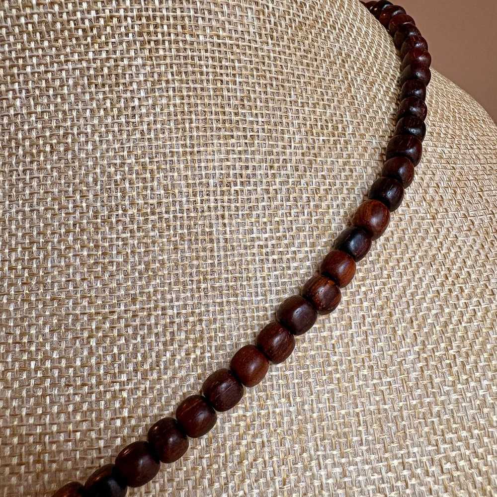 Vintage Red-Brown Real Wooden Bead Statement Neck… - image 7