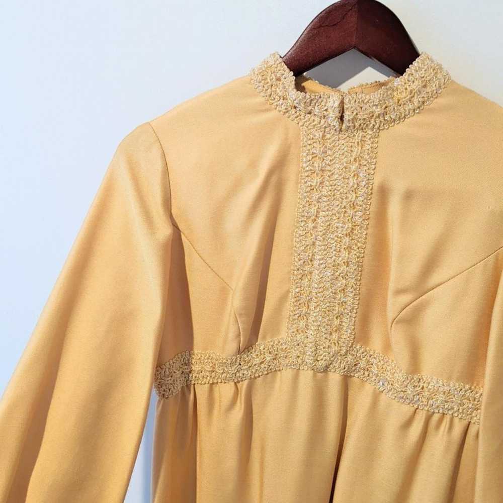 Vintage 70s Glam Yellow Empire Waist Mini Dress -… - image 2