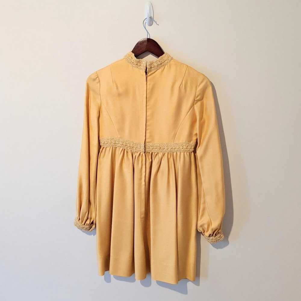 Vintage 70s Glam Yellow Empire Waist Mini Dress -… - image 4