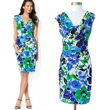 LAUREN Ralph Lauren Blue Floral Jersey Dress Size