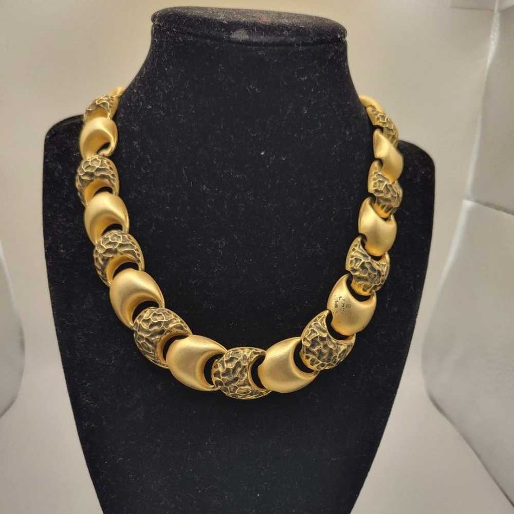 Vintage Gold tone Circle Thin Necklace - image 2