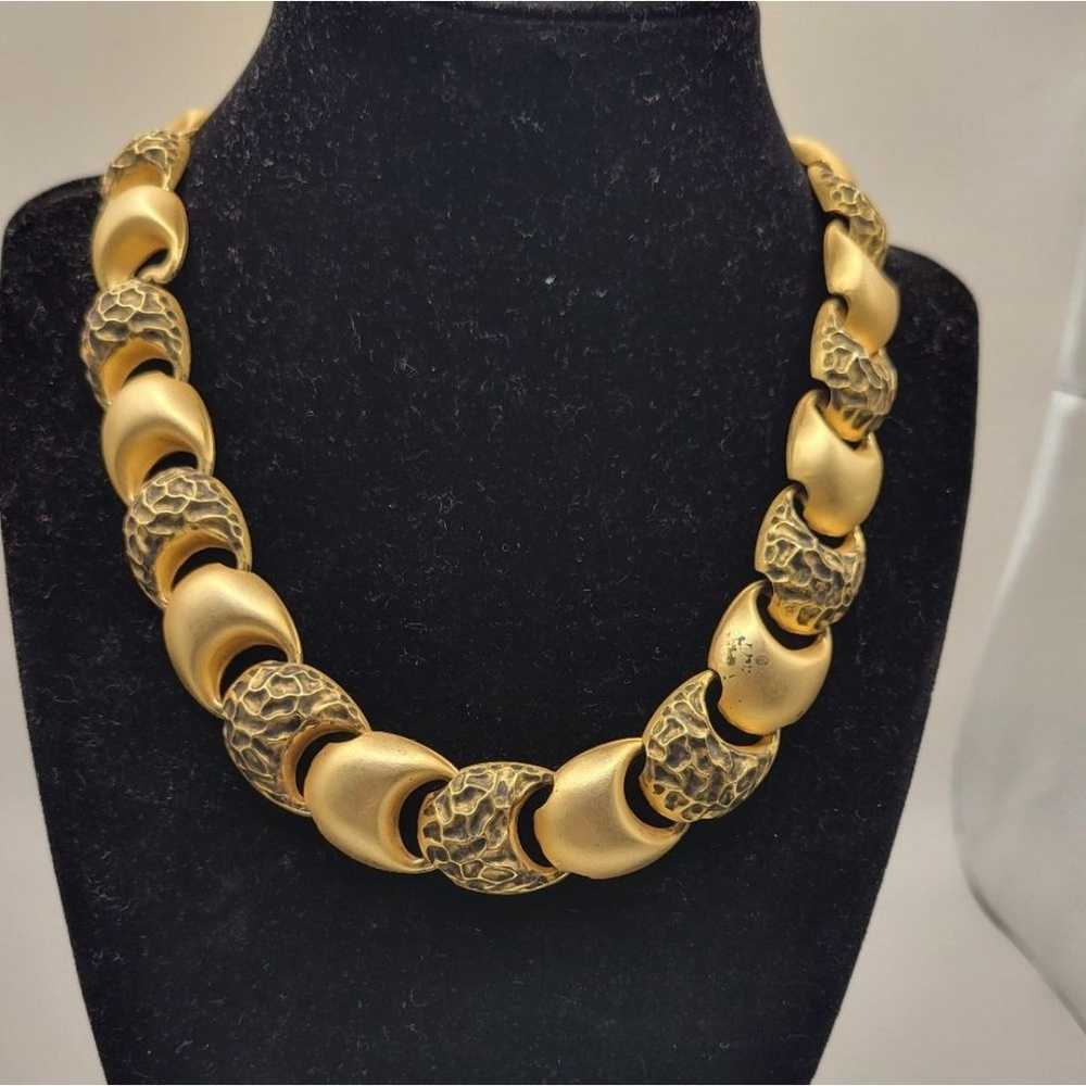 Vintage Gold tone Circle Thin Necklace - image 3