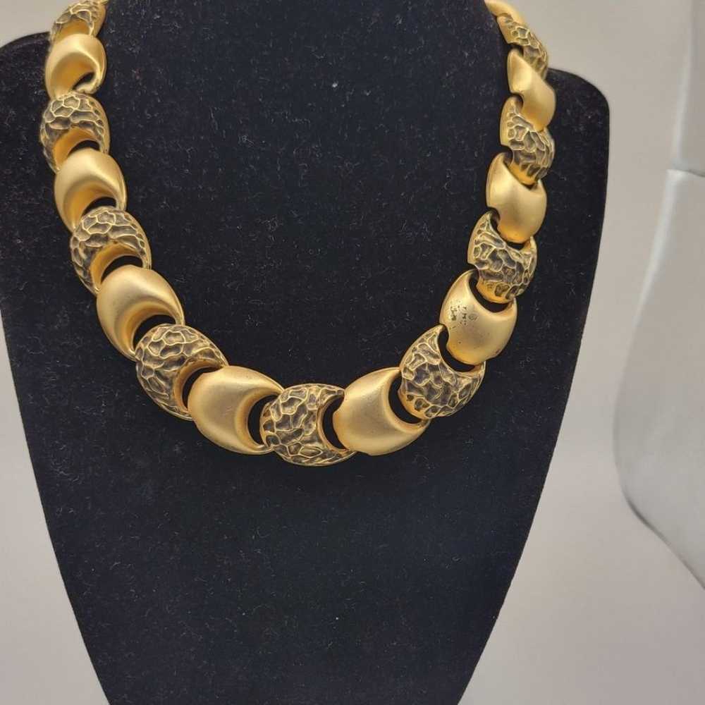 Vintage Gold tone Circle Thin Necklace - image 6