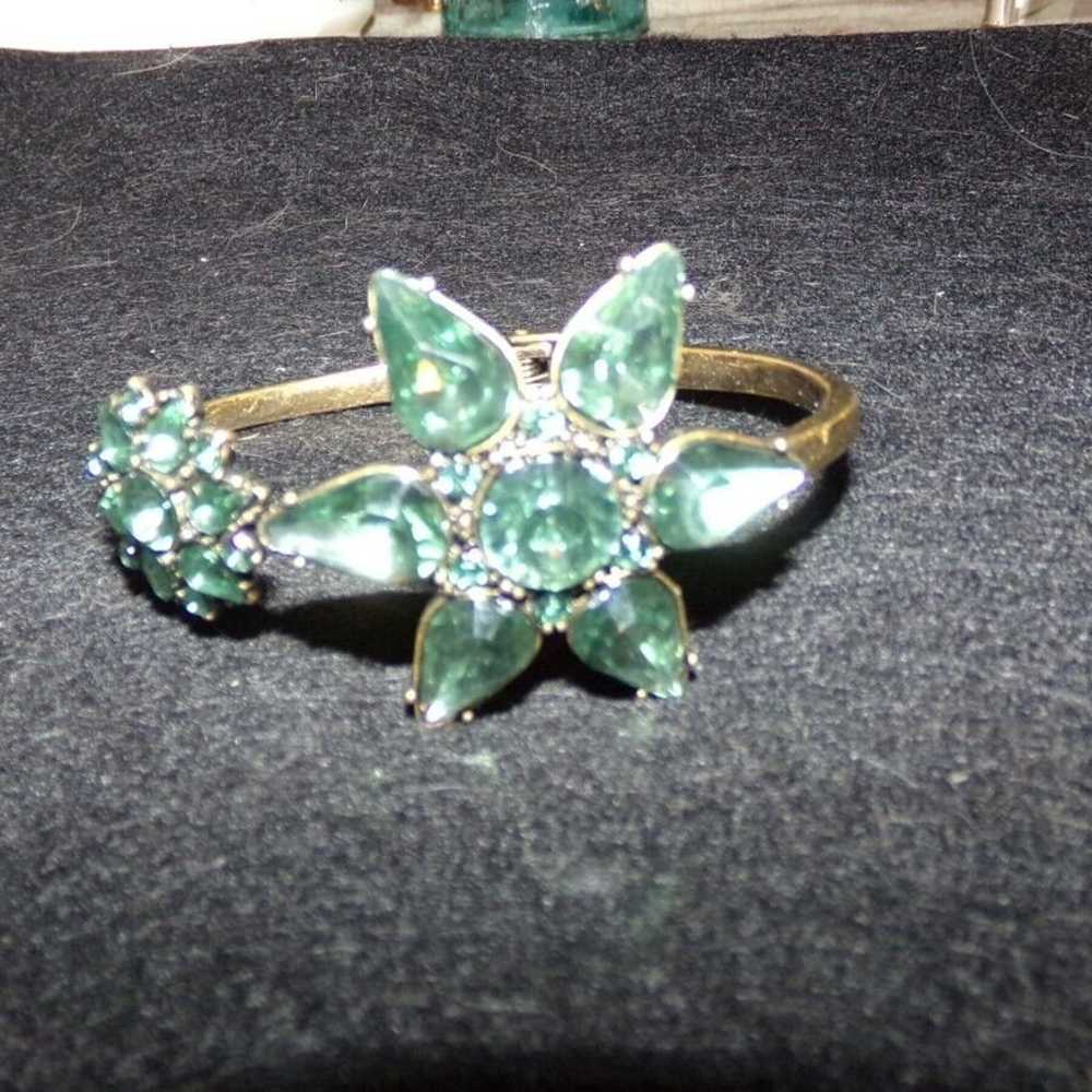 Vintage Green Blue Rhinestone Floral Star Designe… - image 3