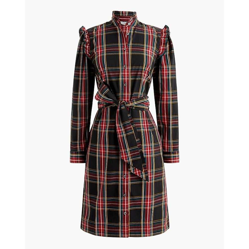 J Crew Ruffle Neck Tartan Shirt Dress - image 1