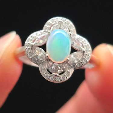 Genuine Opal rhodium sterling silver cz diamonds … - image 1