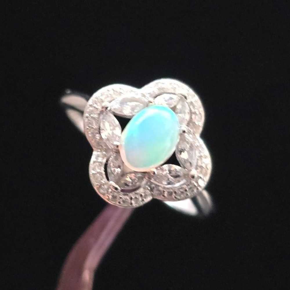 Genuine Opal rhodium sterling silver cz diamonds … - image 2