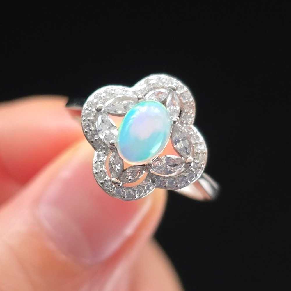 Genuine Opal rhodium sterling silver cz diamonds … - image 3