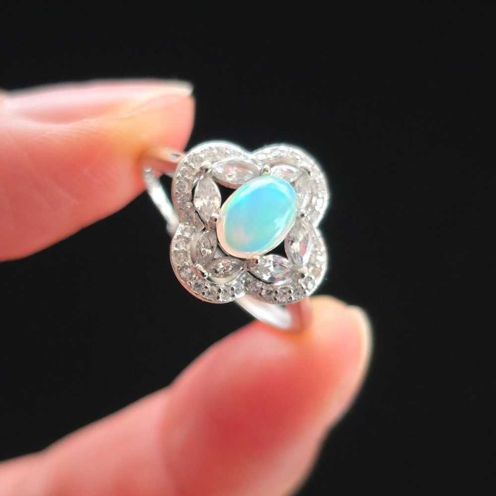 Genuine Opal rhodium sterling silver cz diamonds … - image 5