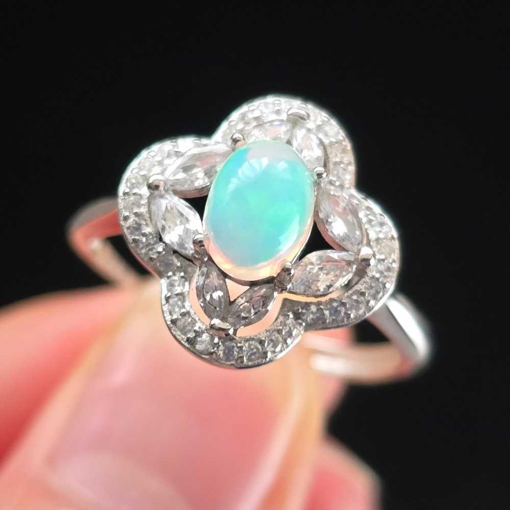 Genuine Opal rhodium sterling silver cz diamonds … - image 6