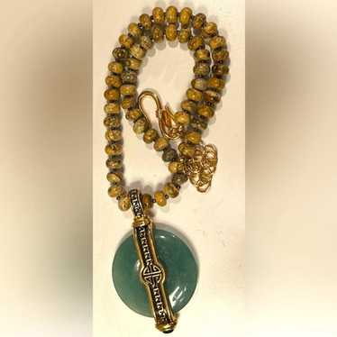 Vintage Kenneth Jay Lane Black, Gold, Jade Pendant