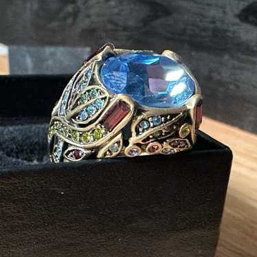 Sz 5.5 Heidi Daus store ring with blue Swarovski crystals, 1 inch round center