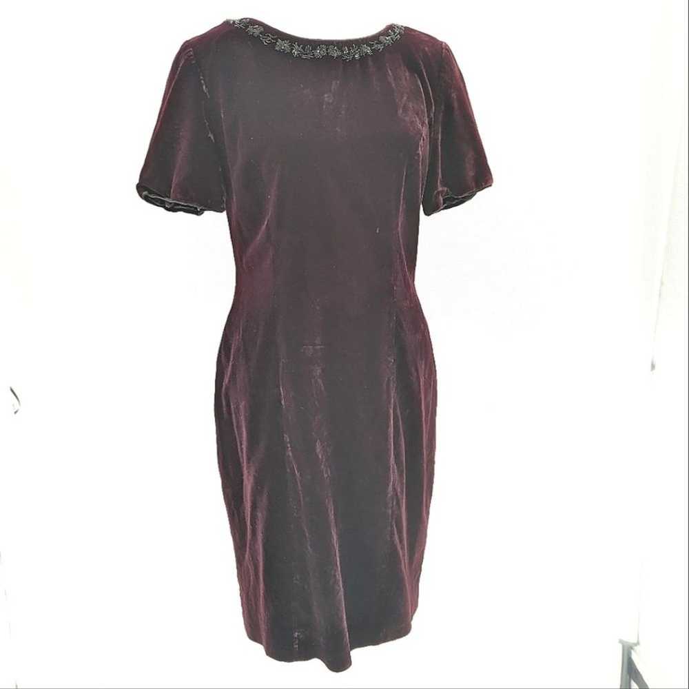 Liz Claiborne Vintage Velvet Maroon Rhinestone Em… - image 1