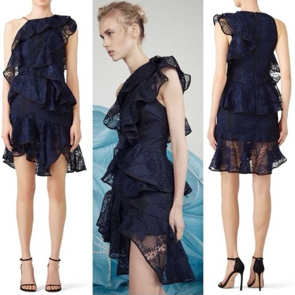 Acler Bentley Navy Blue Asymmetric Ruffle Lace Dr… - image 1