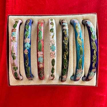 Vintage Cloisonné Floral Porcelain Bangle Bracele… - image 1