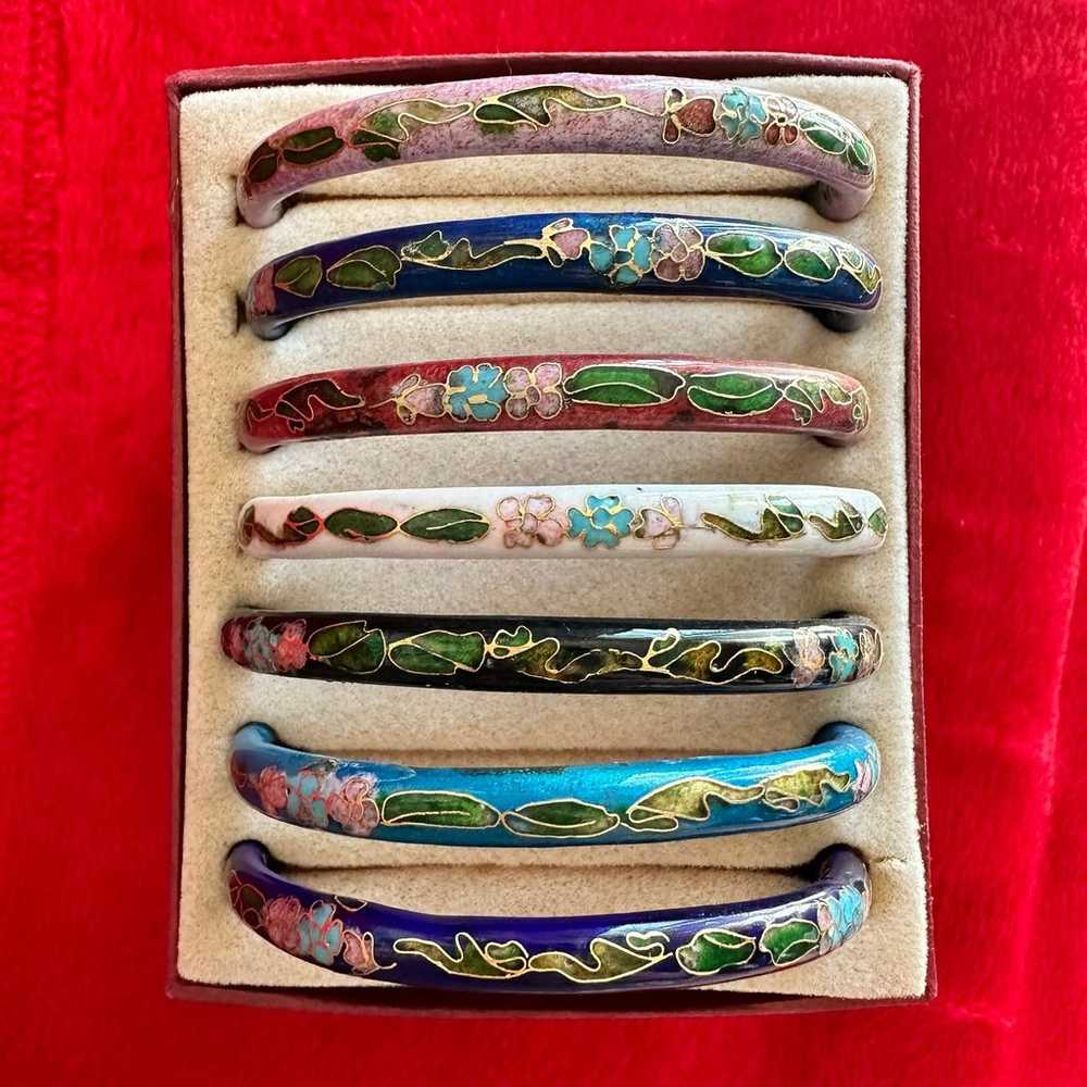 Vintage Cloisonné Floral Porcelain Bangle Bracele… - image 6