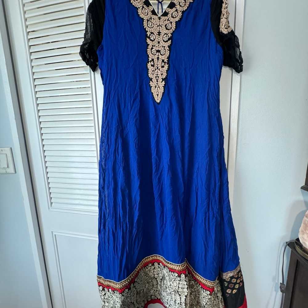 Blue & Black Anarkali Dress with Heavy Gold Embro… - image 1