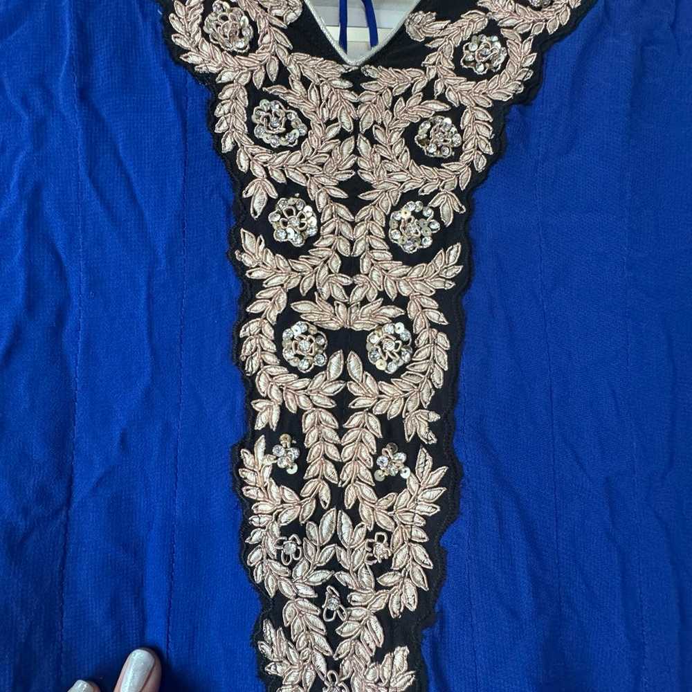 Blue & Black Anarkali Dress with Heavy Gold Embro… - image 2