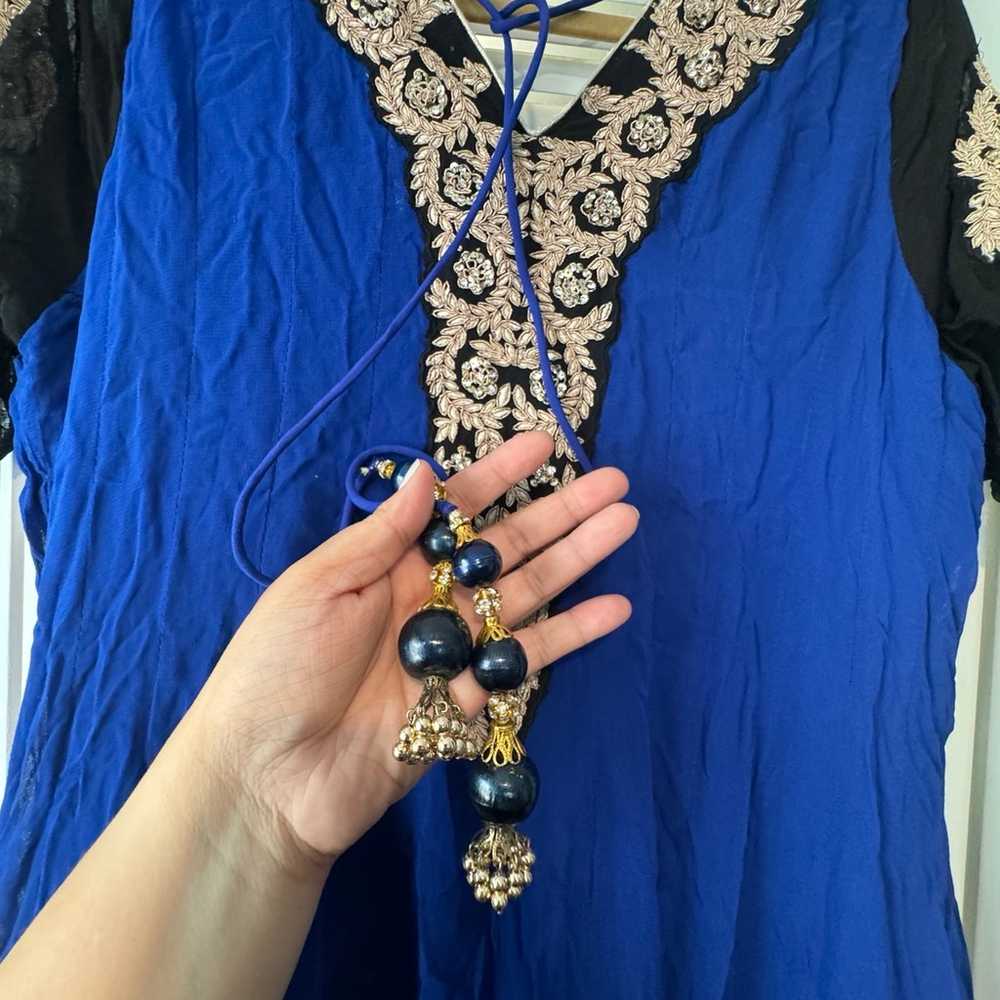 Blue & Black Anarkali Dress with Heavy Gold Embro… - image 4