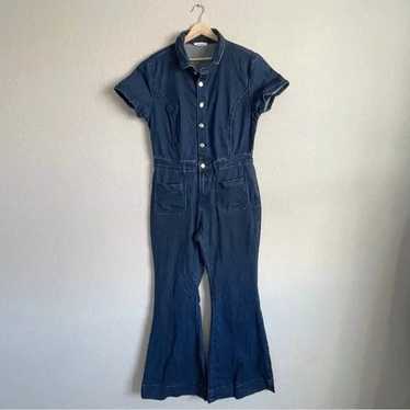 Wisteria Lane Denim Jumpsuit Womens Large Flare L… - image 1