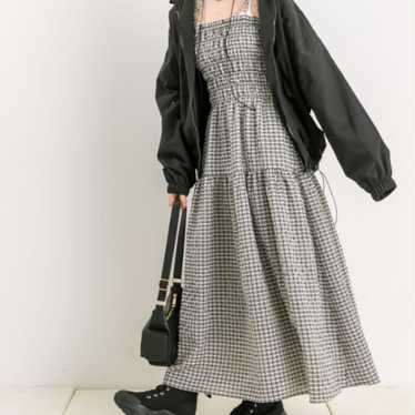 Black and white gingham check shirred dress by Oli