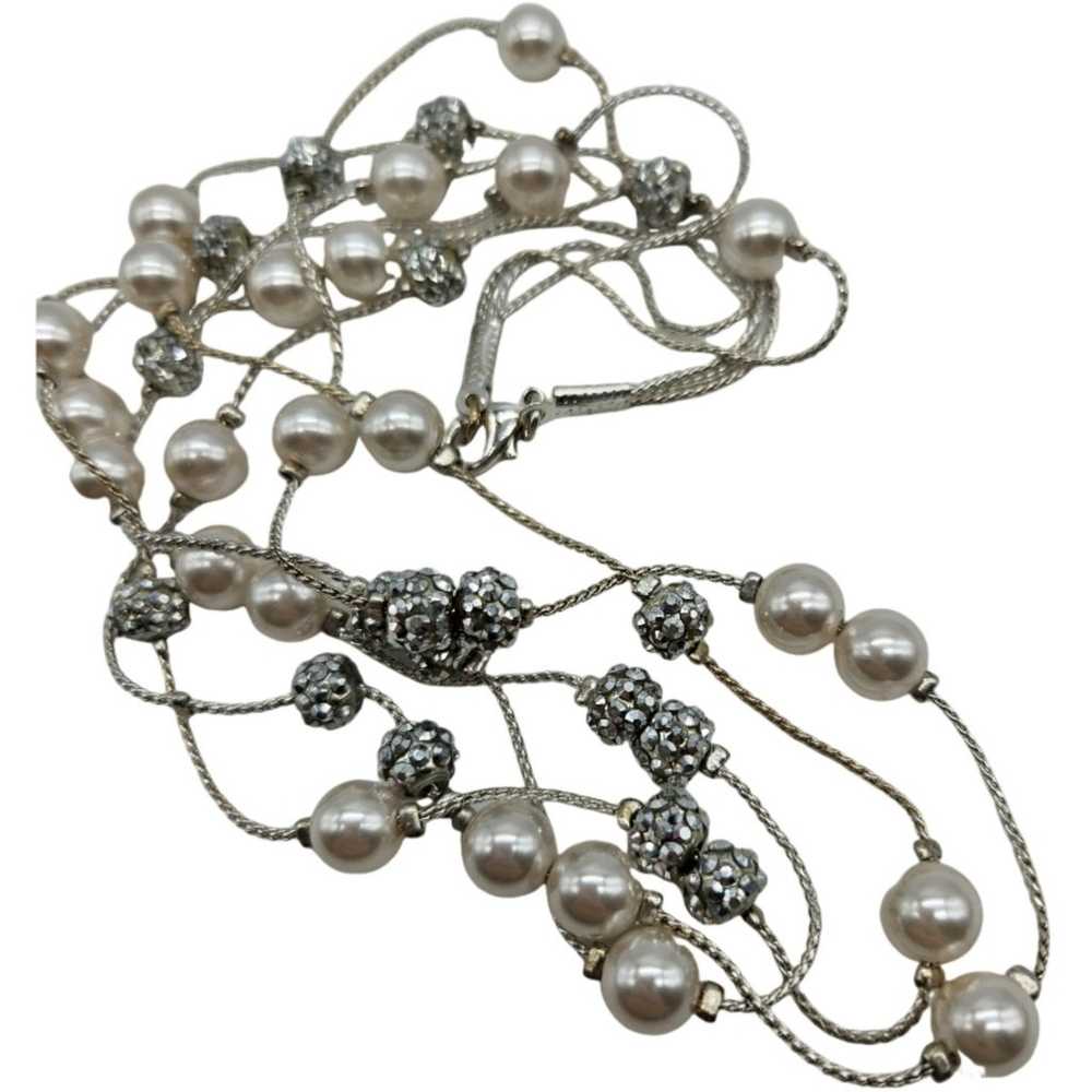 Elegant Multi Strand Silver Pearl Necklace - image 2