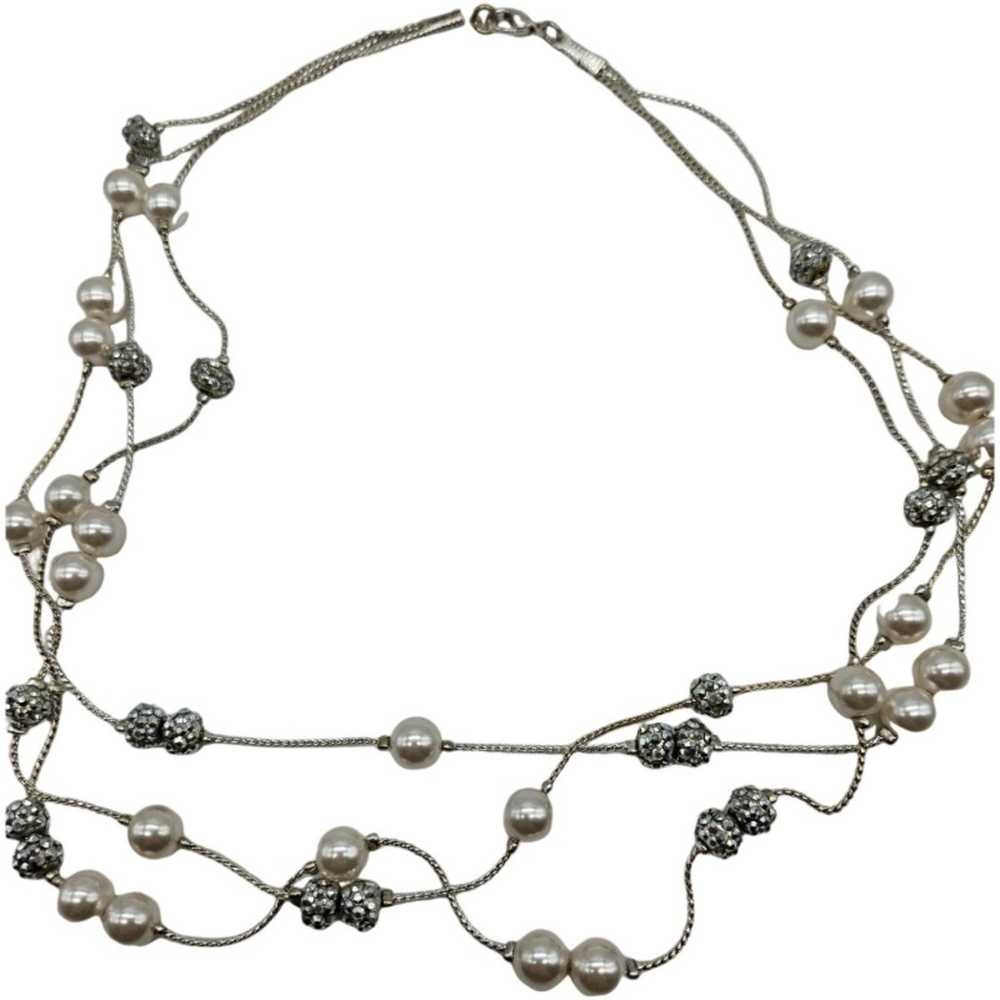 Elegant Multi Strand Silver Pearl Necklace - image 3