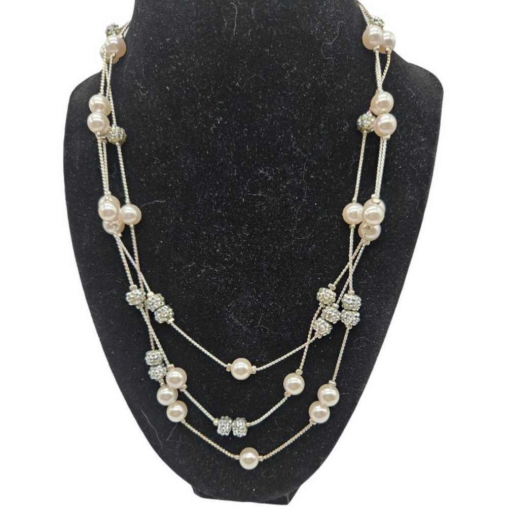 Elegant Multi Strand Silver Pearl Necklace - image 6