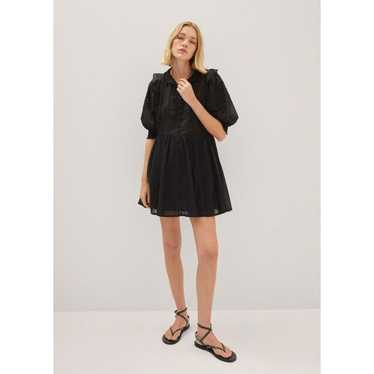 MANGO Puff Sleeve Embroidered Mini Dress Black Sz… - image 1