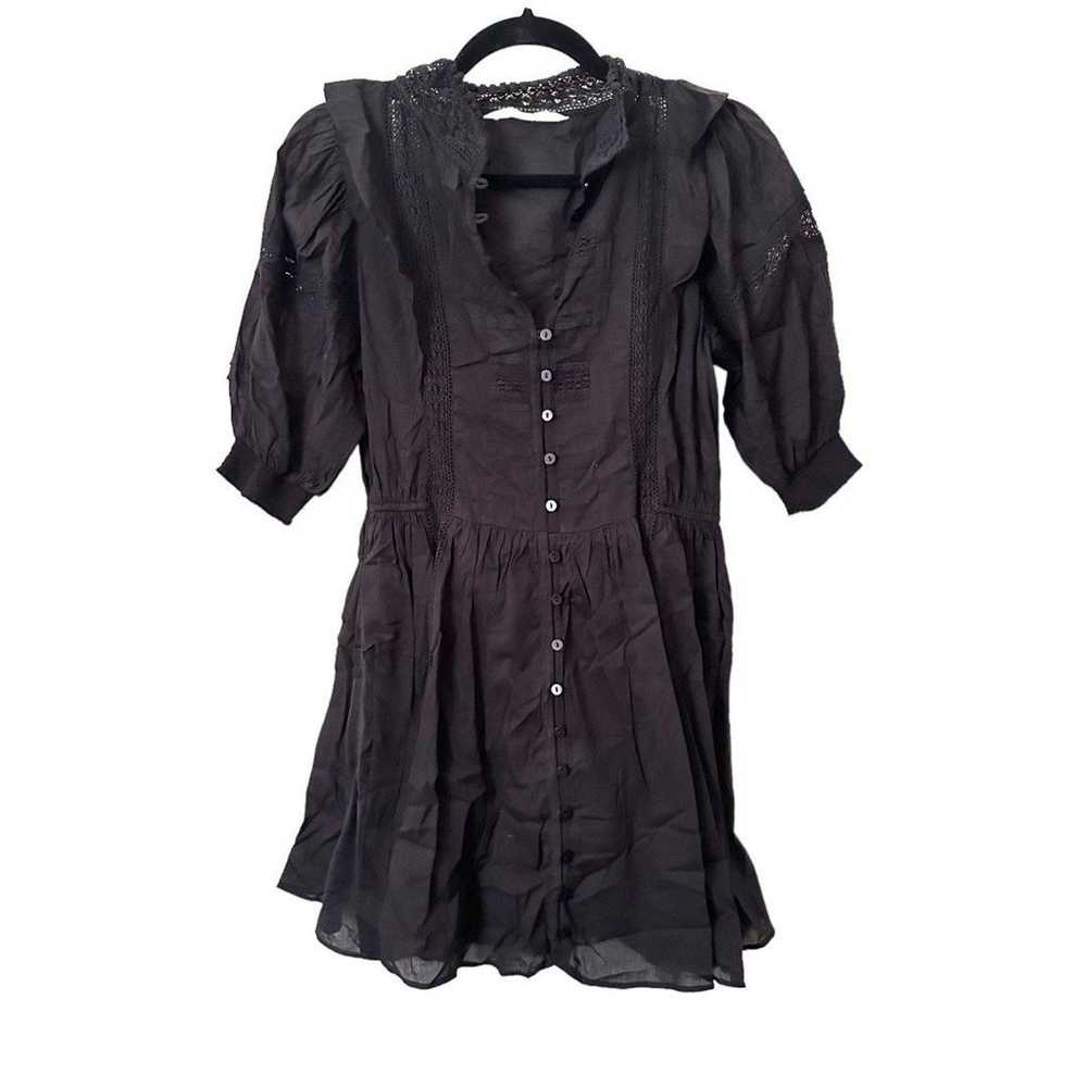 MANGO Puff Sleeve Embroidered Mini Dress Black Sz… - image 2