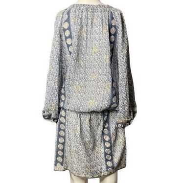 Joie Bohemian Long Sleeve Dress Blue White Yellow… - image 1