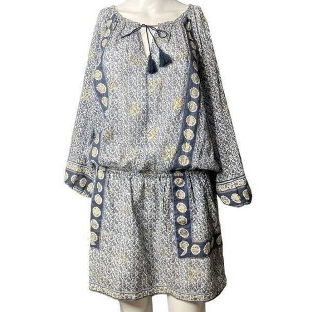 Joie Bohemian Long Sleeve Dress Blue White Yellow… - image 2