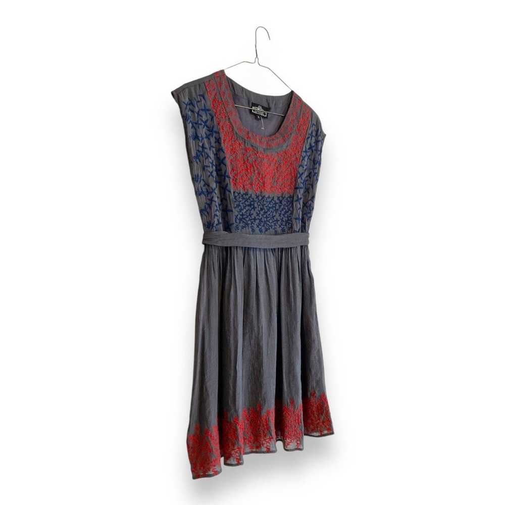 Vintage Angie Gray Red Blue Embroidered Silk Midi… - image 3