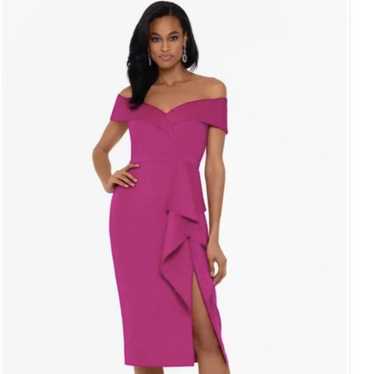 XSCAPE Scuba Off Shoulder Scuba Cocktail Dress-Siz