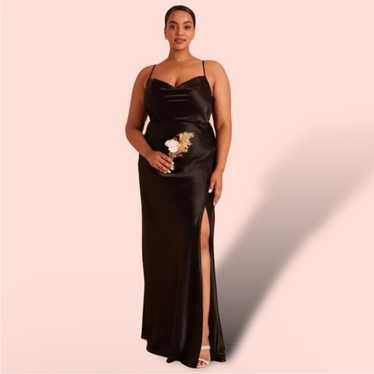 Birdy Grey Black Shiny Satin Long Maxi Drape Fron… - image 1