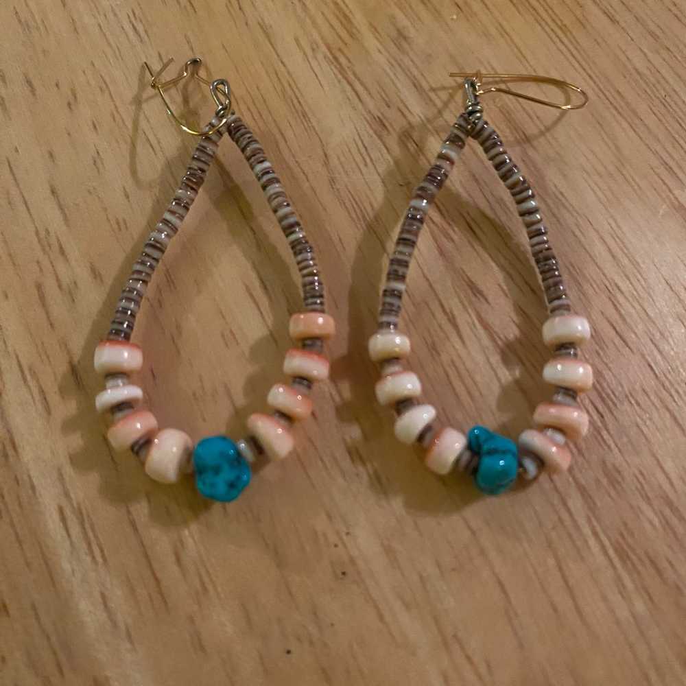 Vintage Authentic Turquoise and Shell Earrings - image 1