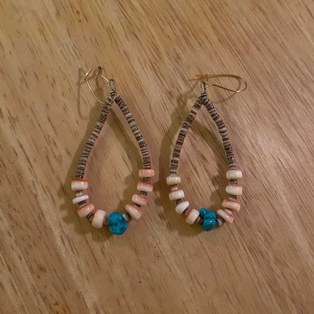 Vintage Authentic Turquoise and Shell Earrings - image 2