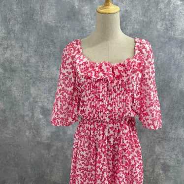 Flower print dress with frill design, volume slee… - image 1