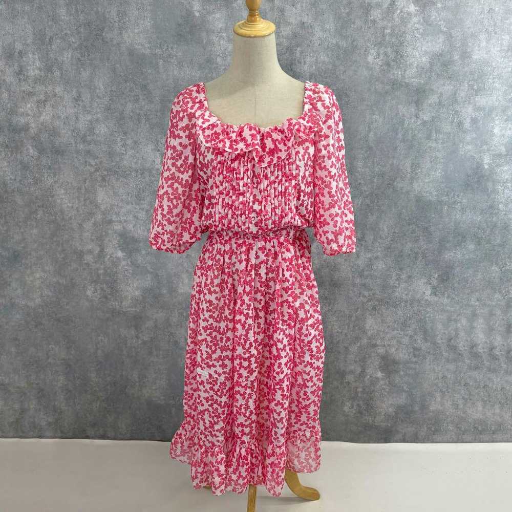 Flower print dress with frill design, volume slee… - image 2