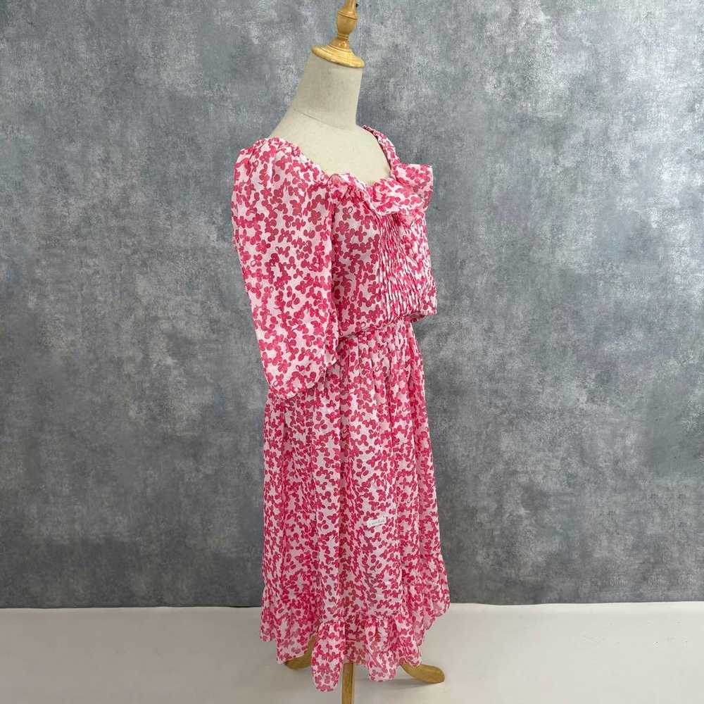 Flower print dress with frill design, volume slee… - image 3