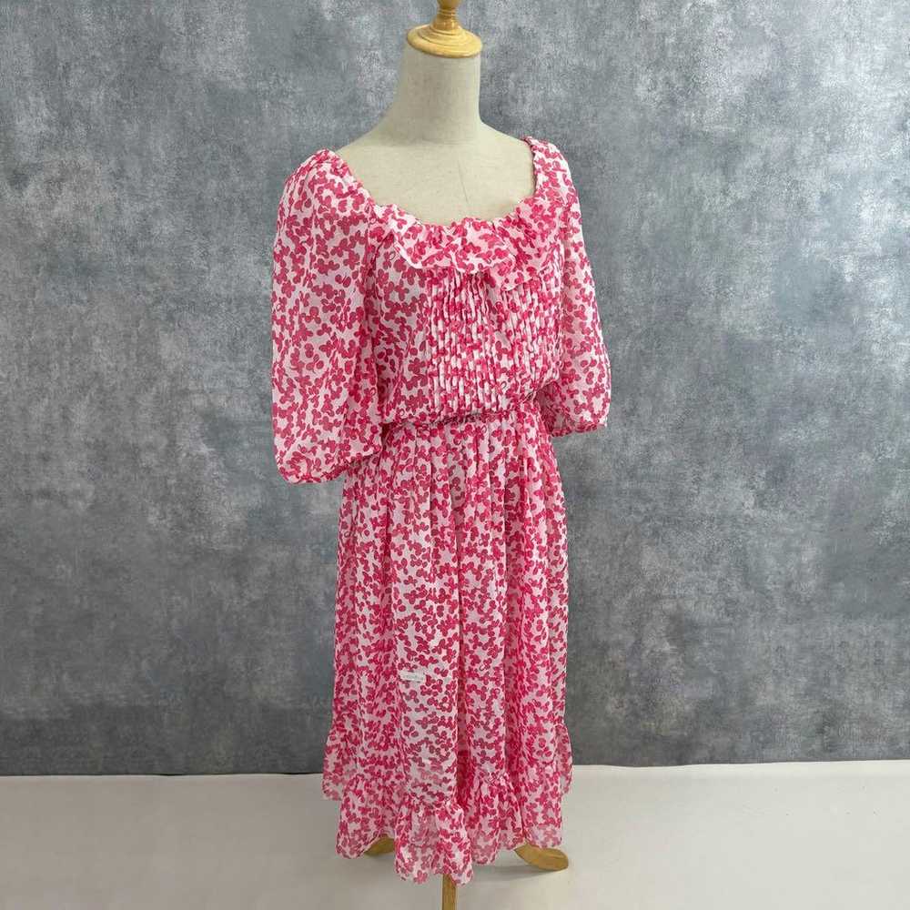 Flower print dress with frill design, volume slee… - image 4