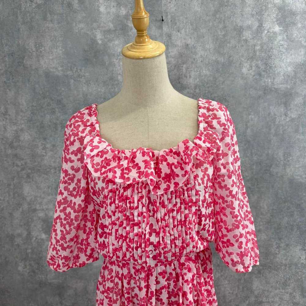 Flower print dress with frill design, volume slee… - image 6