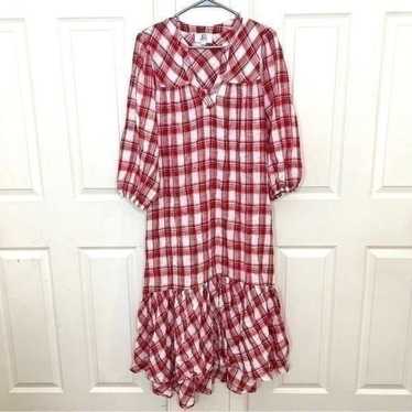 dRA Anthropologie Jenwin Red Plaid Cotton Midi Dre