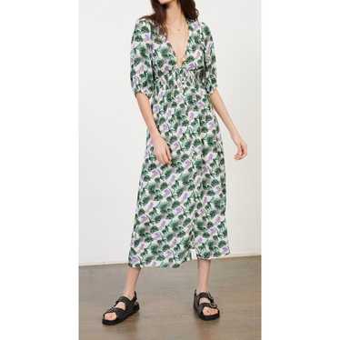 Maje Romantica Green White Printed Linen Blend Mid