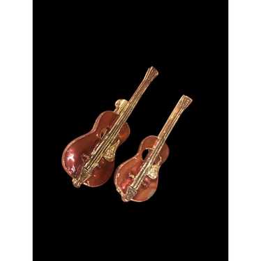 Set Of 2 Vintage Gold Tone Enamel Guitar Strings … - image 1