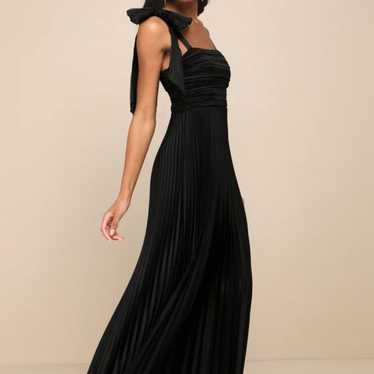 New Lulus Gorgeous Black Satin Pleated Sleeveless… - image 1